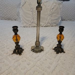 Vintage Autumn Taper Ornate Fireplace Mantel Candlestick Group with Candles